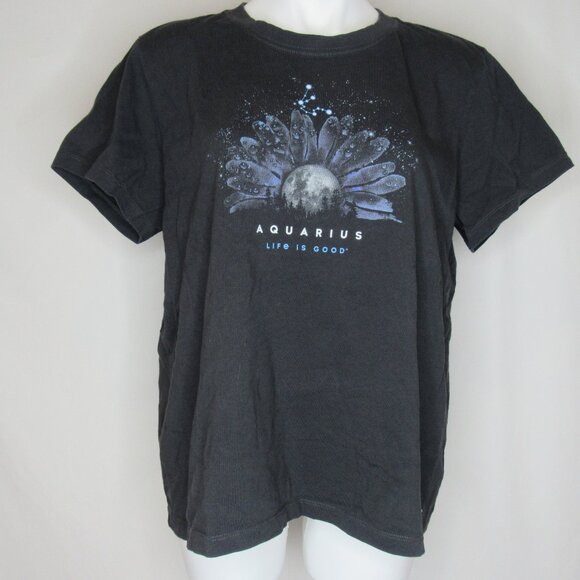 Life Is Good Faded Black Zodiac Moonflower Aquarius Crusher Tee Women's XL - Picture 1 of 9